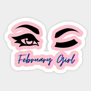 February Winking Girl, February Birthday Sticker